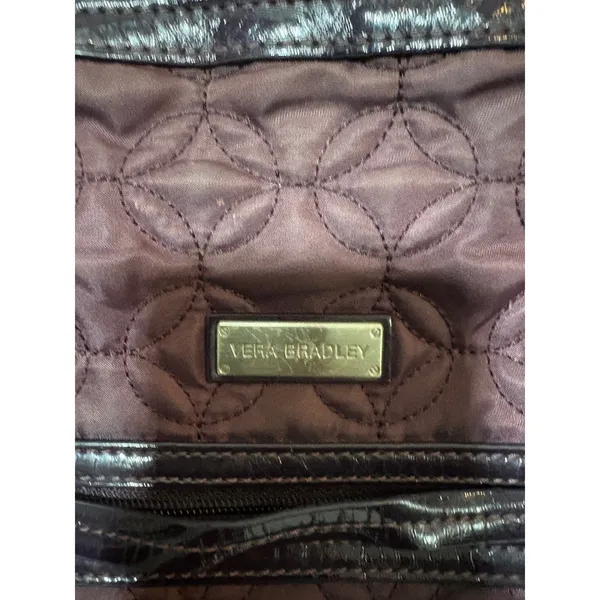 Vera Bradley Quilted Tote Bag Purple Patent Trim Geometric Stitched Shoulder - Image 5