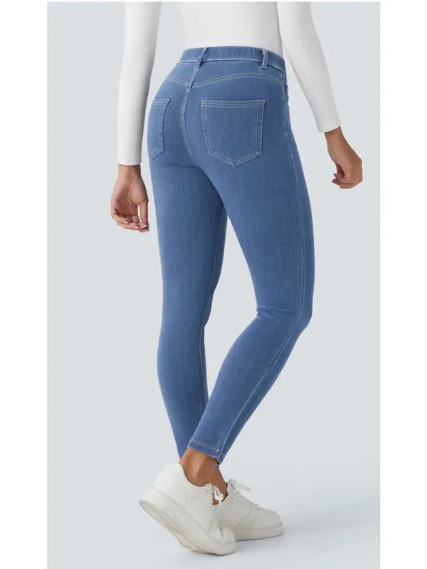 Halara M Womens Full-Length Stretch Denim Jeggings M Blue - Image 2