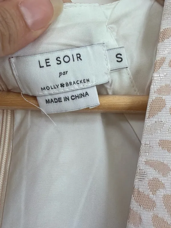 Le Soir Molly Bracken Fit & Flare Dress S Cream Gold Metallic Jacquard Lined - Image 2