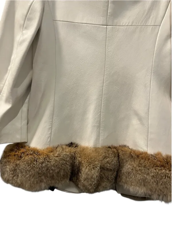 Rare Vintage 70s Back Street White Leather Penny Lane Coat Real Fur Trim Size 8 - Image 14