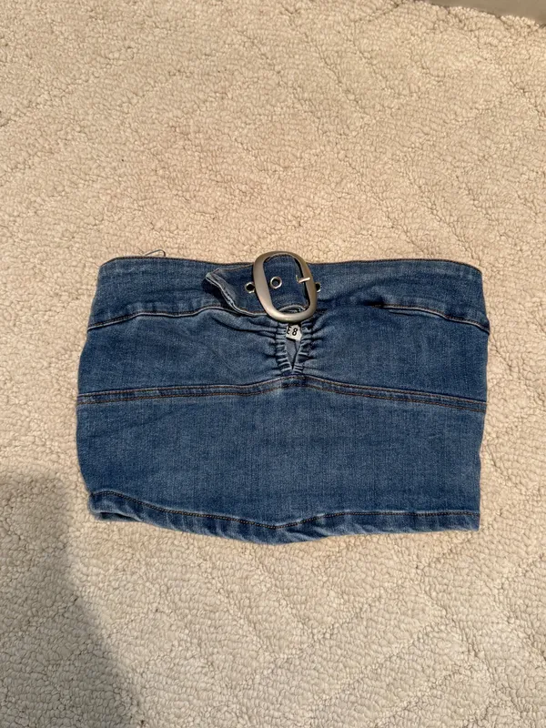 Signature 8 Buckle Denim Corset Top Mid Wash - Image 3