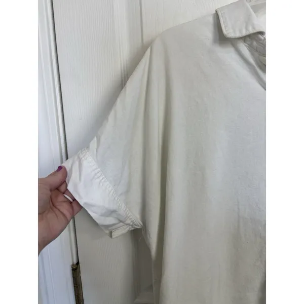 Free Assembly Linen Blend White Button Front Short Sleeve Top M Minimalist Boxy - Image 4