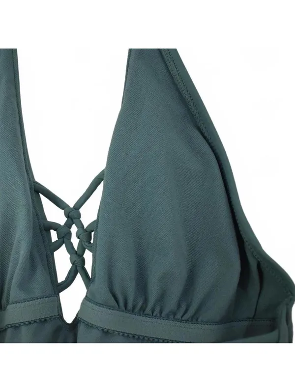 Xhilaration Pine Green Macrame Halter One Piece Swimsuit Size XS - Image 7