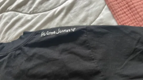 Crime junkie podcast shoulder accent tee - Image 3