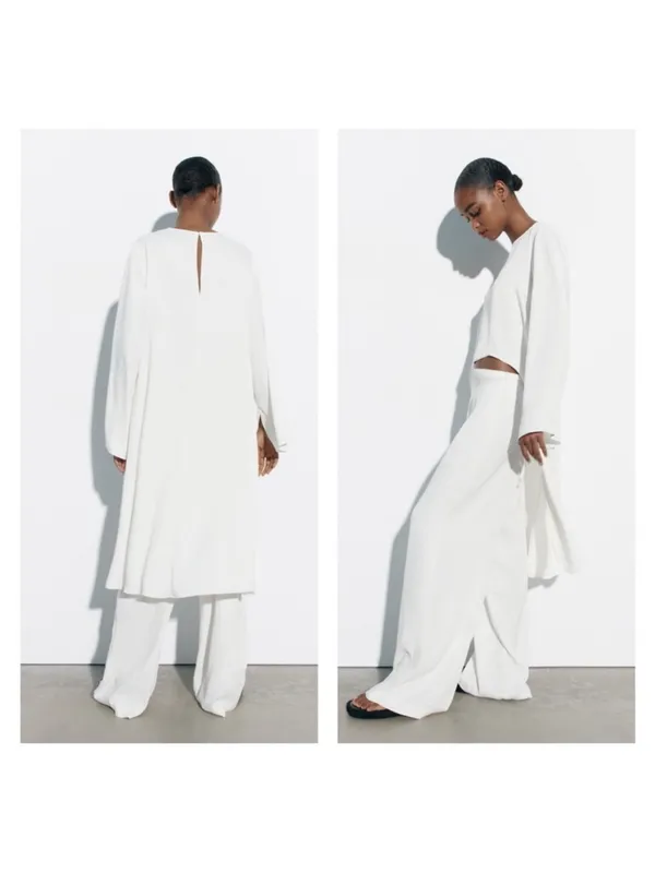 Zara White Asymmetrical Cropped Long-Sleeve Cape Top NWT - Image 4
