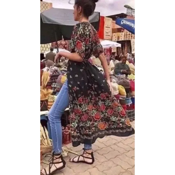Zara Black Floral Print Boho Crossover Midi Dress Wrap Style Size XS - Image 2