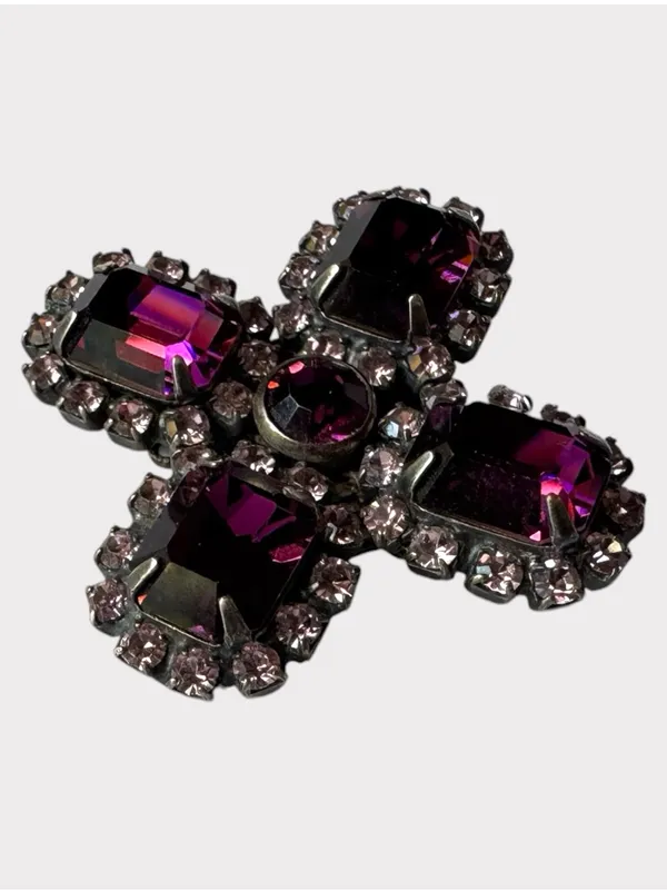 Liz Palacios Purple Rhinestone Cross Brooch Pin Vintage Style Statement Jewelry - Image 4