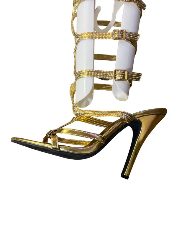 FUN Gold Gladiator Knee High Heels Strappy Sandals Women's 8 Used - Image 12
