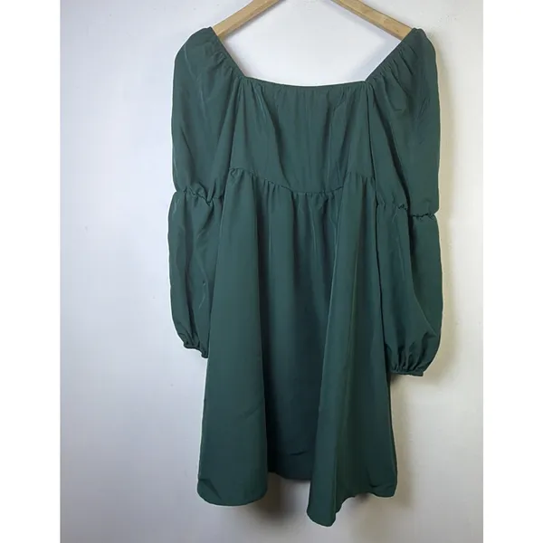 Exlura dk Green feminine Puff Sleeve Mini Dress small babydoll coquette holiday - Image 2