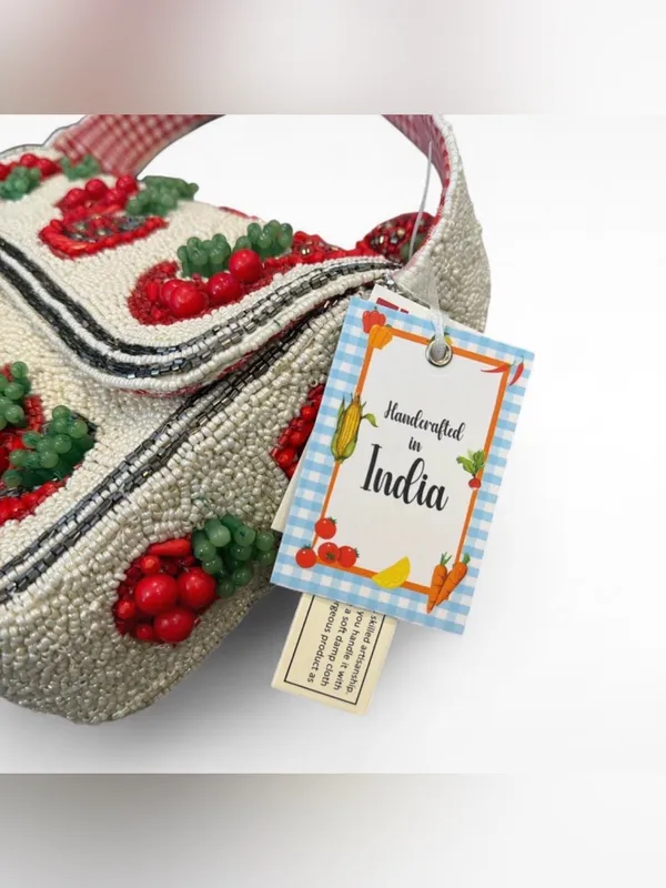 Beaded Cherry Shoulder Bag in Cream and Red - Image 4