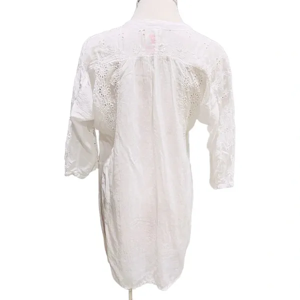 Johnny Was Rayon White Embroidered Eyelet Tunic Top Size Small - Image 4