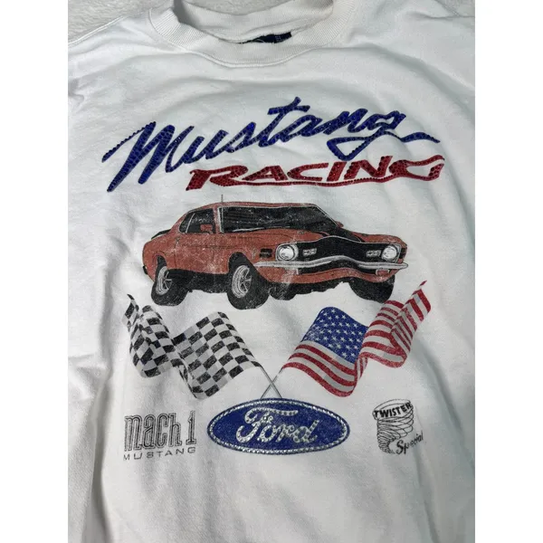 Forever 21 x Ford Mustang Racing Sweatshirt S Rhinestone Distressed Y2K - Image 4