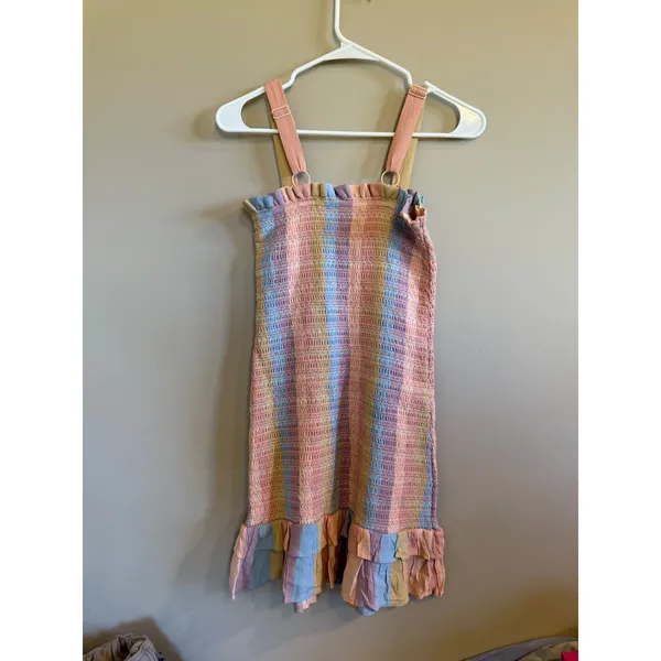 American‎ Eagle Rainbow Smocked Ruffle Mini Dress XS Pink - Image 4