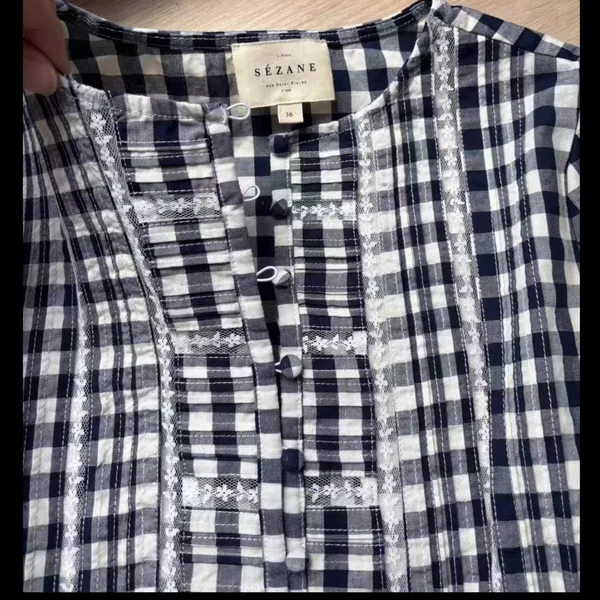 Sezane Charlina Blouse Checkered Blouse - 38 - Image 4