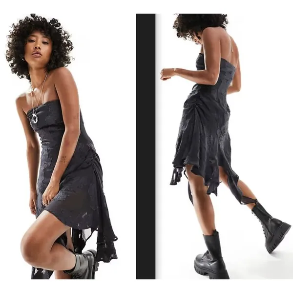 Collusion x Asos Jacquard Asymmetric Dress 8 Vamp Grunge Whimsigoth Dk Romantic - Image 2
