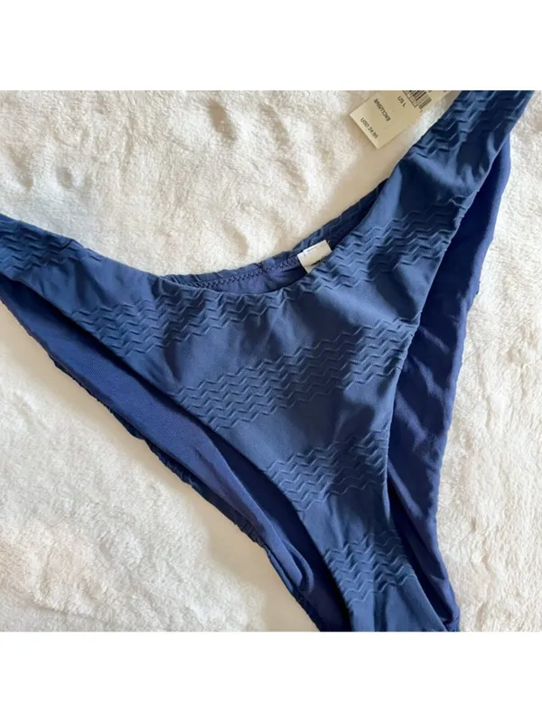 NWT Aerie Jacquard High Cut Cheeky Navy Blue Bikini Bottom - Size: Large - Image 4