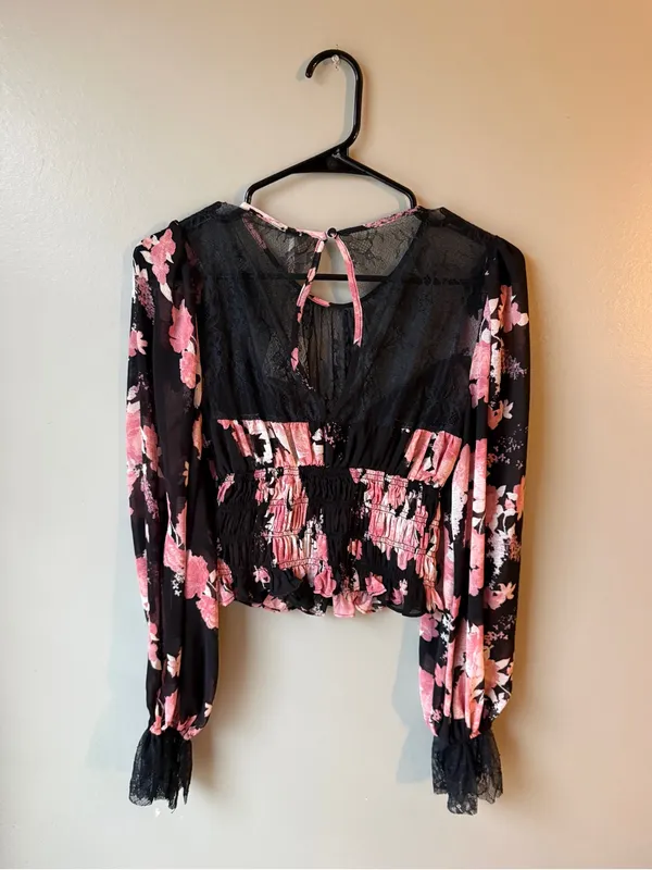 Free People Midnight Floral Lace Smocked Crop Top XS NWT - Image 7