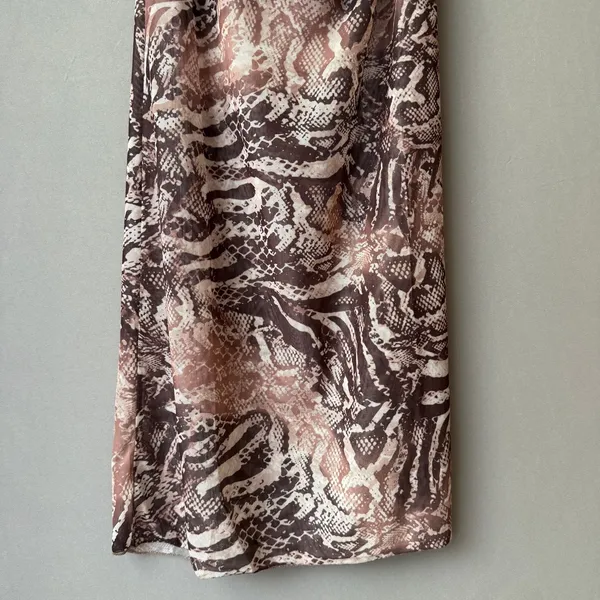 No Comment L‎ Brown Animal Print Mesh Ruched Bodycon Maxi Dress Rave Festival - Image 4