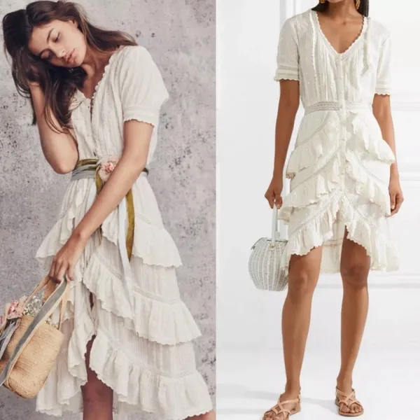 LoveShackFancy Bec Victorian Ruffle Peasant Midi Dress Farmhouse Ivory Size 2 - Image 16