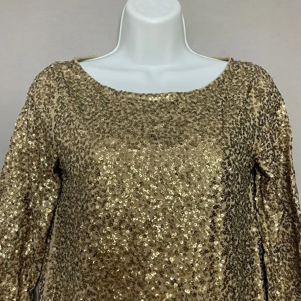 J. Crew Sequin Shirt Boat Neck 3/4 Sleeves Size XS Women Gold Christmas Top - Image 5