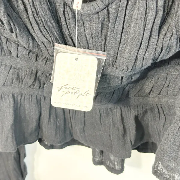 Free People Medium Top Chloe Long Sleeve‎ Smocked Black Regency Romantic 1296 - Image 13