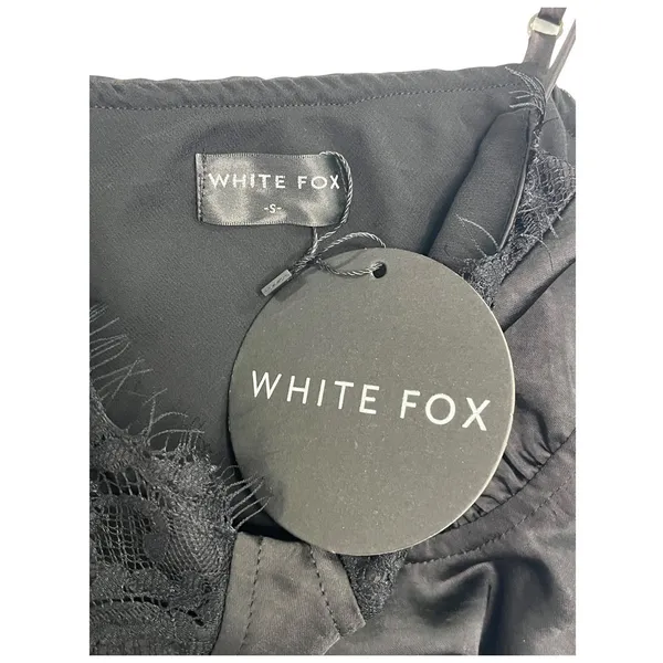 New White Fox Mini Slip Dress Womens Small Black Lace Trim Party Sexy Date Night - Image 10