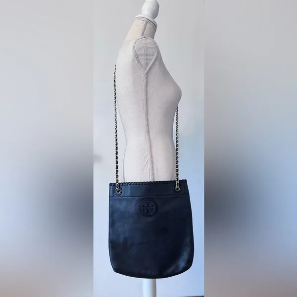 Tory Burch Black Leather convertible crossbody Chain Tote - Image 3