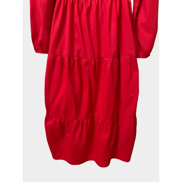 Busy Bees Smocks Cherry Red Prairie Cottagecore Tiered‎ Midi Dress Medium - Image 7