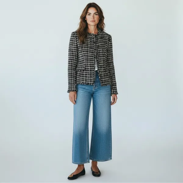 Silkland Black Cream Tweed Plaid Silk Suit Jacket blazer Old Money classic - Image 3
