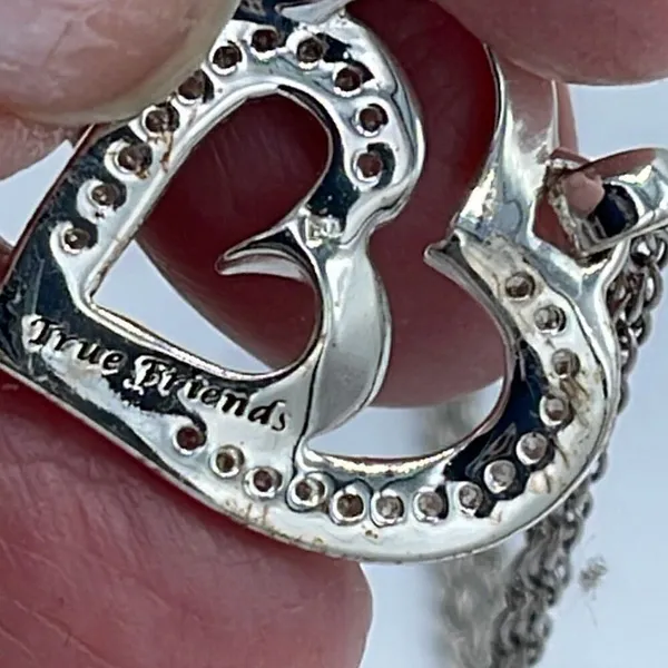 Sterling silver CZ embellished double heart necklace - Image 6