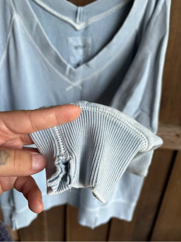 Aerie Light Blue Distressed V Neck Comfy Sweatshirt - Image 4