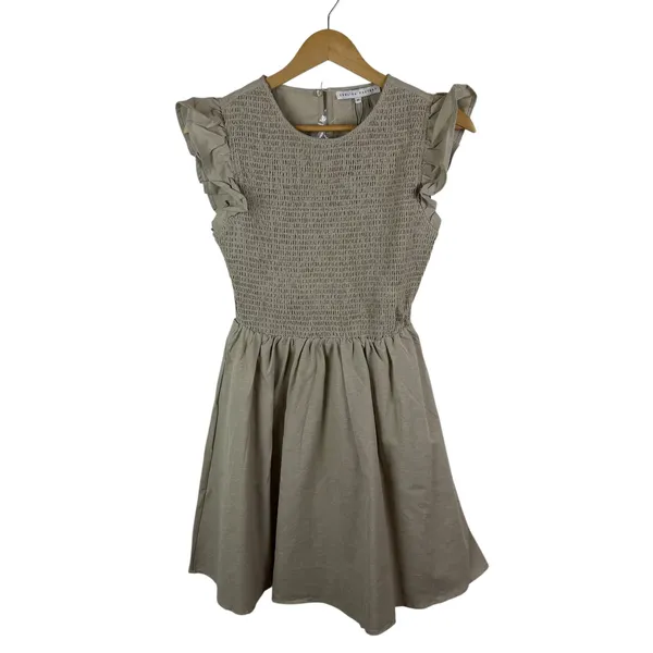 NWT English Factory Smocked Ruffle Sleeve‎ Dress Sz XS Beige Fit & Flare Neutral - Image 2