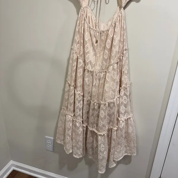 Indikah Womens Sexy Cream Lace Cut Out Tiered Midi Dress Flowy Size XS/Small - Image 6