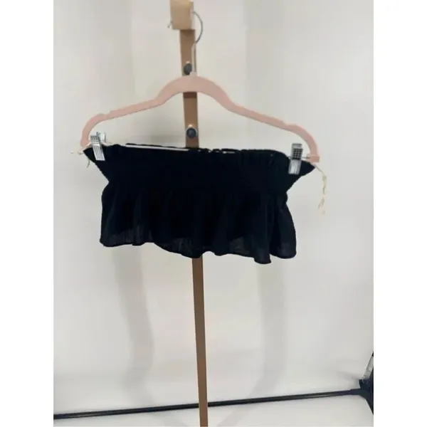 Free People Black Ruffle Strapless Tube Top Smocked Cotton Size S - Image 5