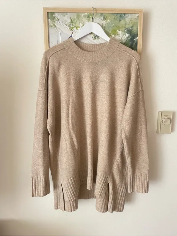 Free People Phoebe Pullover Sweater in Light Camel Heather Medium - Image 4