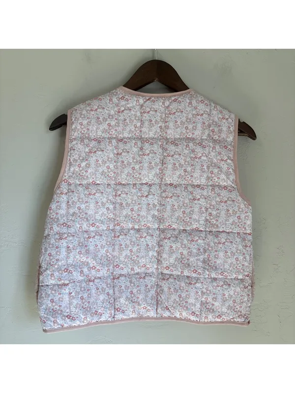 Stoosh Womens Small Pink Floral Quilted Vest Front Bow Lightweight Jacket EUC - Image 3