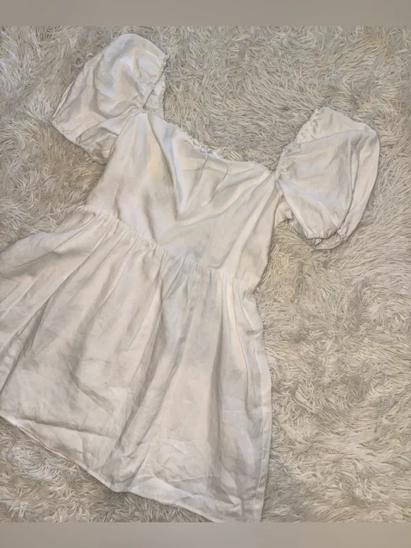 NEW Reformation Malvina White Linen Puff-Sleeve Mini Dress sz 12 - Image 5