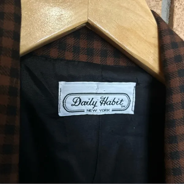 Vintage Daily Habit Brown & Black Checkered Gingham Blazer Juniors Size 7 - Image 2