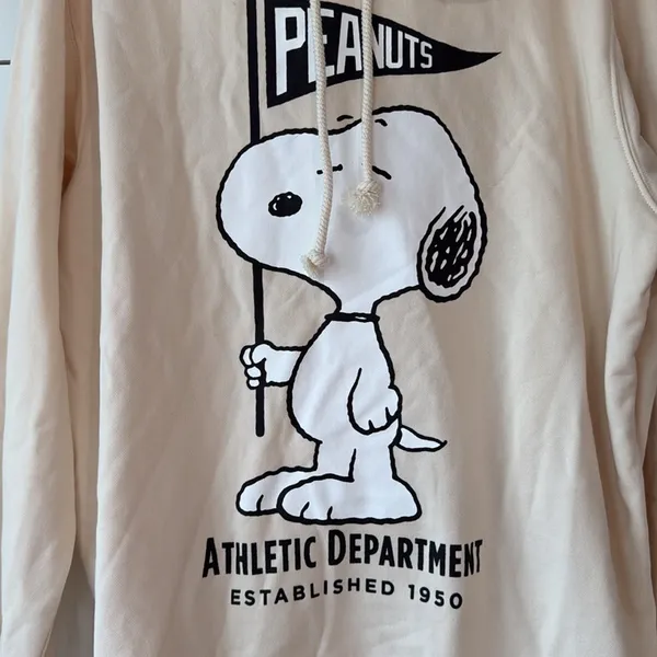 ZARA Peanuts Snoopy Cream Hoodie Sz M - Image 6