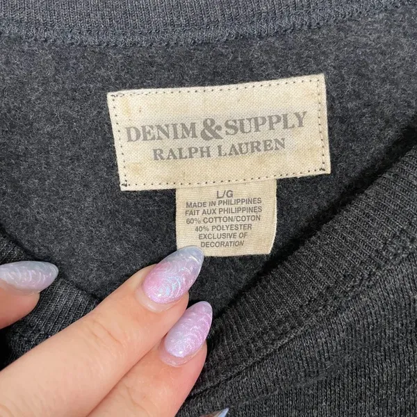 Denim & Supply Ralph Lauren Women L Gray Sweatshirt Velvet Embroidery Preppy - Image 6