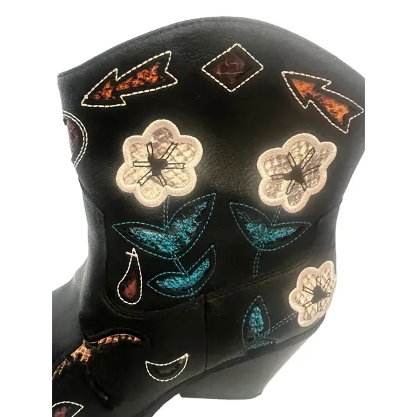 Zodiac Roslyn Flower Western Ankle Boot Size 8 Black Cowgirl Boho Festival Rodeo - Image 7