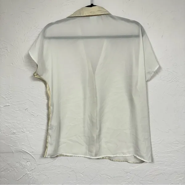 Vero Moda Gold Sparkle Short Sleeve Button Down Shirt Womens M Boxy Fit Slouchy - Image 11