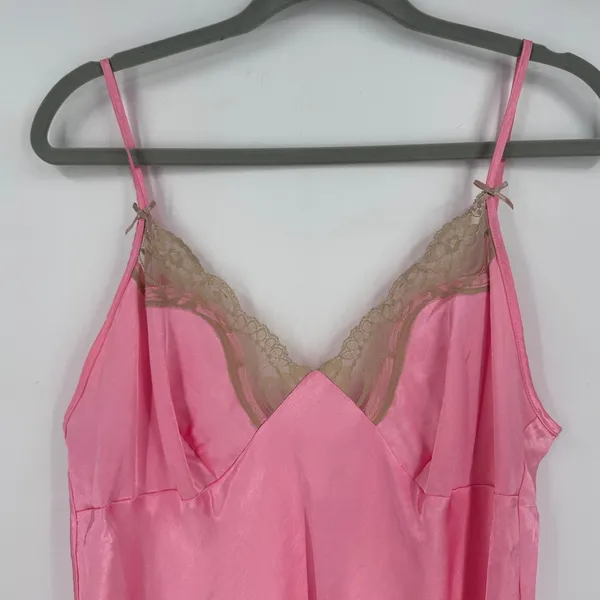 Y2K No Boundaries Babydoll Pink Satin Lace Trim Camisole Slip Dress Size ‎ L - Image 6
