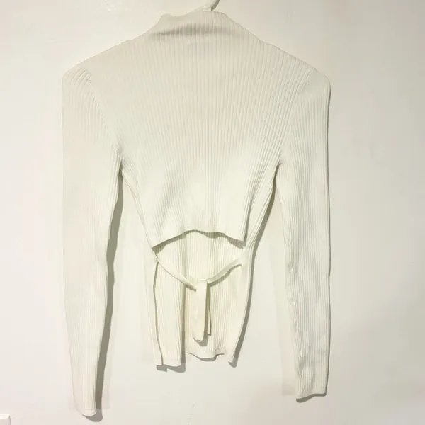 Babaton Aritzia Size XS White Ribbed Ambrosia Sculpt Knit Tie Back Top - Image 6