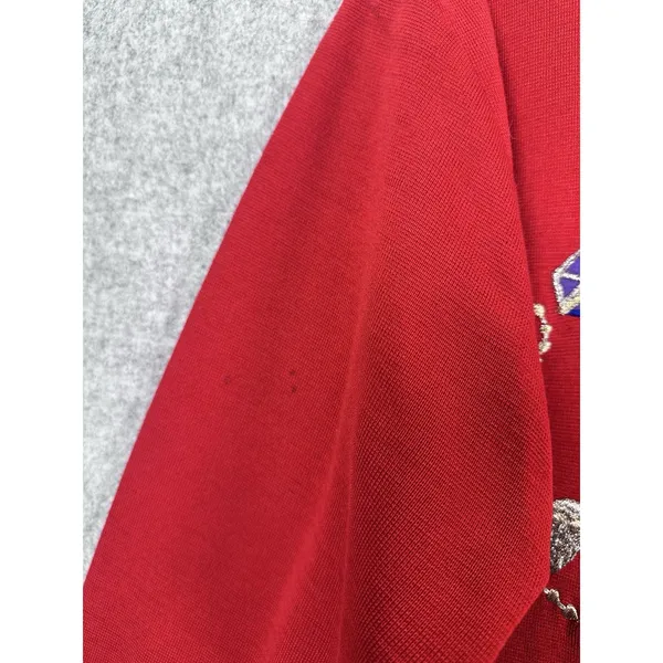 Suzelle Womens‎ Cardigan Large Sweater Red Embroidered Cosmetics Button 90s - Image 4
