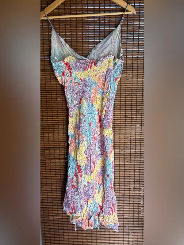 Vintage Floral Boho Handkerchief Hem Midi Dress Medium - Image 8