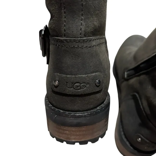 UGG Niels II Black Leather Suede Buckle Biker Boots 1095130 Womens Size 7 - Image 7