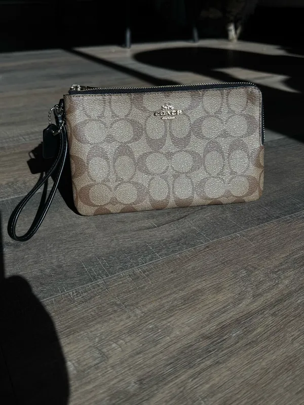 Coach Signature Coated Canvas Double Zip Wristlet - Image 3