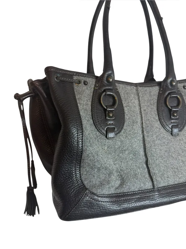 Banana Republic Vintage Y2K Wool Leather Drawstring Satchel Tote Bag - Image 2
