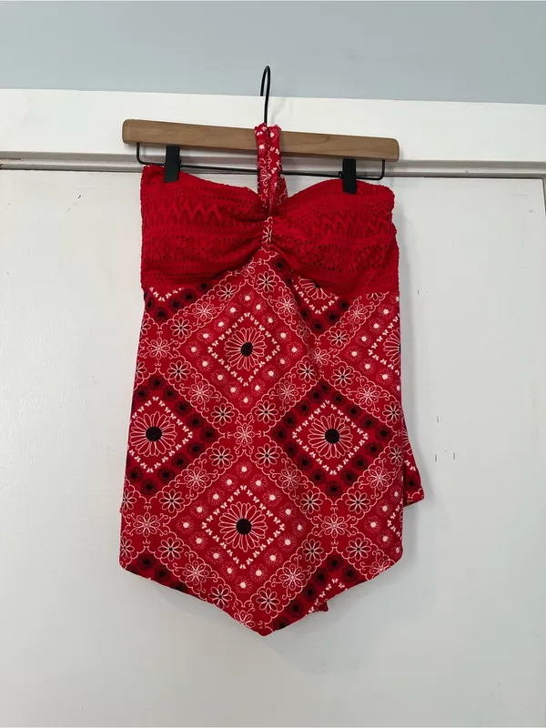 No Boundaries Red Halter or Strapless Bandana Print Tank Top size large lace - Image 5